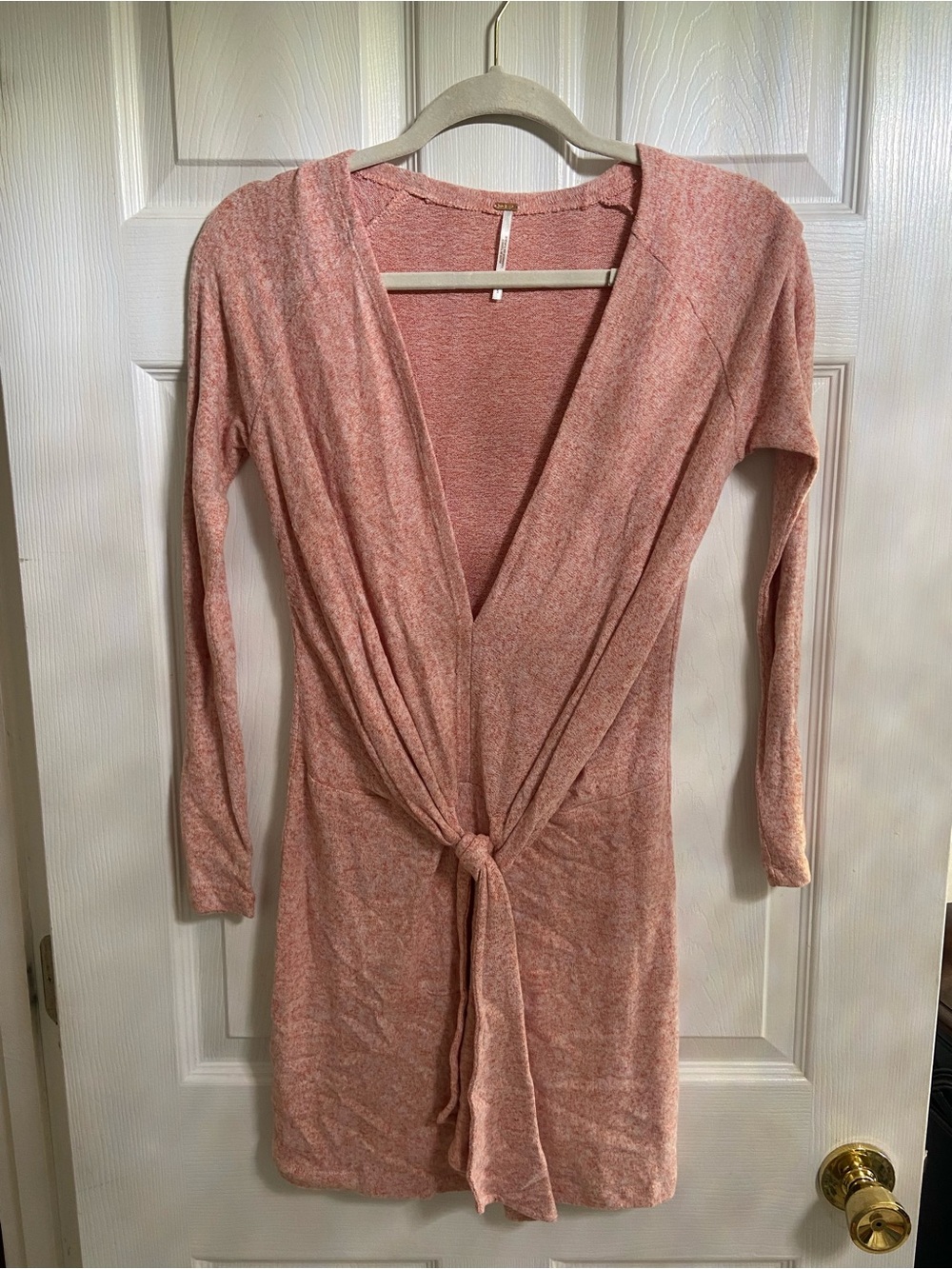 Free People Dusty Rose Tie-Front Knit Long Sleeve Dress